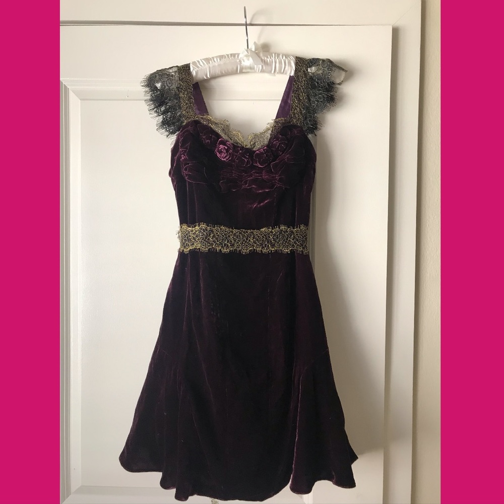 Velvet maroon gold lace Betsey Johnson dress